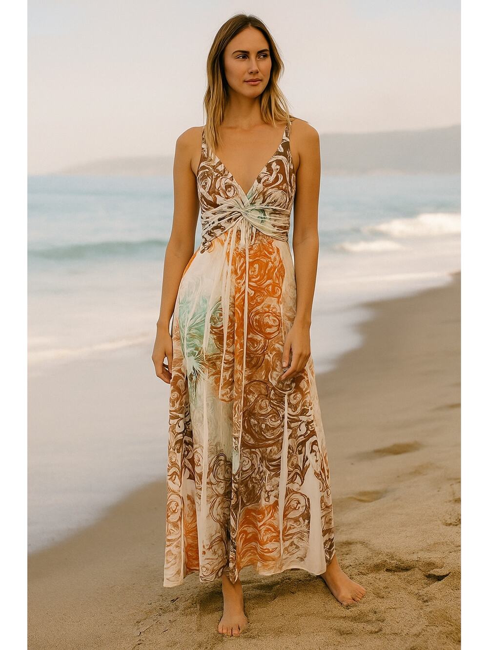 Halter open back Beaded Sundress Maxi embellished crystal vacation Cruise Sz- XL